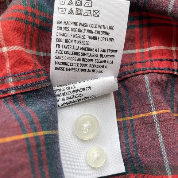 American Eagle Mens Shirt Long Sleeve Button Down Navy Red Plaid Pocket Small - Picture 5 of 8
